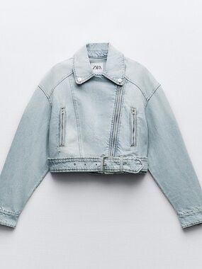 Zara Light Wash Blue Cropped Denim Jacket